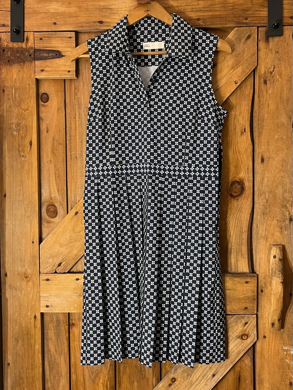 Tory Burch Navy and White Sleeveless Midi Dress